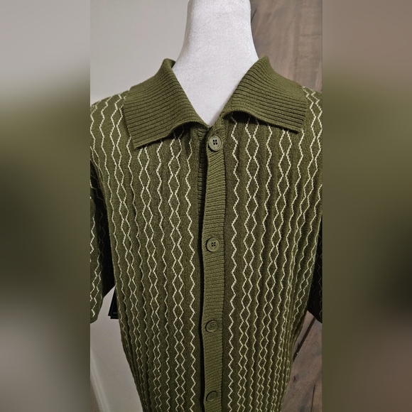 CONEY ISLAND PICNIC Knit Button-Down Short Sleeve Shirt. Olive Green.Size S NWT - Picture 8 of 12